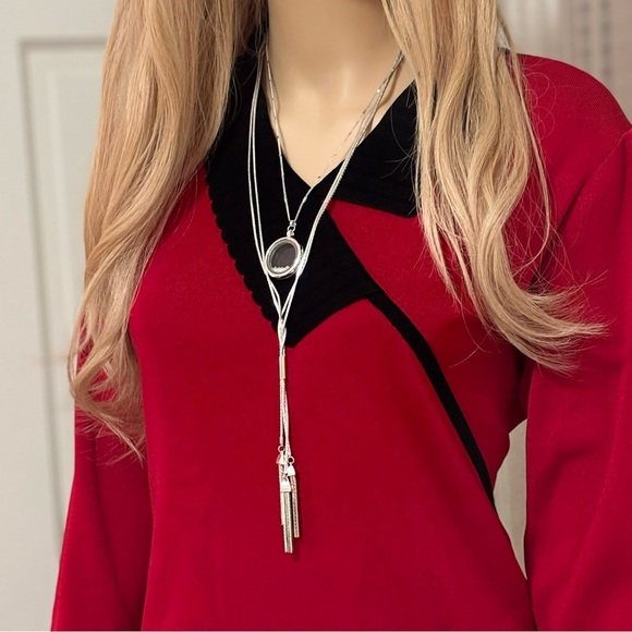 EXCLUSIVELY MISOOK BEAUTIFUL BLAZER IN A GORGEOUS RED WITH BLACK SIZE LARGE - Picture 5 of 5